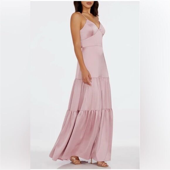 Dress the Population Tess Tiered Satin Gown Rose Canyon NWT $288 - Picture 4 of 5